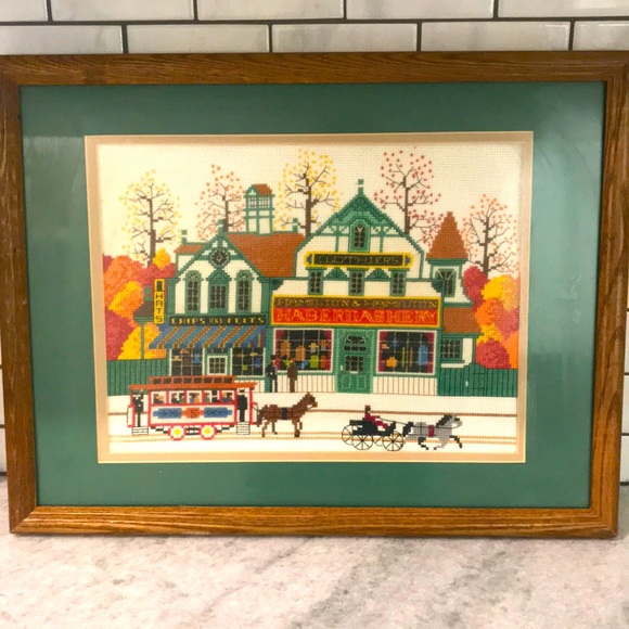 Vintage Other - Americana Vintage Framed Folk Art Sampler Crewel  Needlepoint 17”x13 1/4”